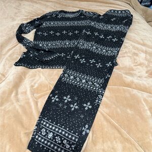 Terramar Merino Woolskins Wool Black and White Patterned Thermals Set Medium